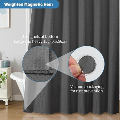 2-in-1 Waterproof Fabric Shower Curtain - No Separate Liner Needed, Hotel-Style Waffle Weave, Effortless Cleaning & Washable Bathroom Shower Curtain Set,72Wx84H,Chocolate Grey