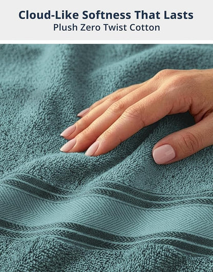 LANE LINEN Bath Towel Set Absorbent Quick Dry 100% Cotton 4 Piece - Teal | Set Of Towels - OEKO-TEX Certified, Zero-Twist Durability, Zero-Twist Cotton, Terry Weave Comfort, Long-Lasting Comfort