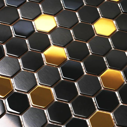 Black and Gold Backsplash Wall Tiles Hexagon Mosaic Shower Floor Tile Kitchen Bathroom Tile (Box of 5 Sheets)