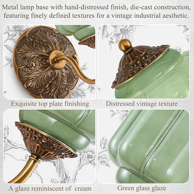 Vintage Gold Milk Glass Wall Sconce - Vintage Green Shade & Brass Finish Base - Indoor Hardwired Wall Lighting Fixture for Living Room, Bedroom, Hallway, Entryway (Bulbs Included)- Green