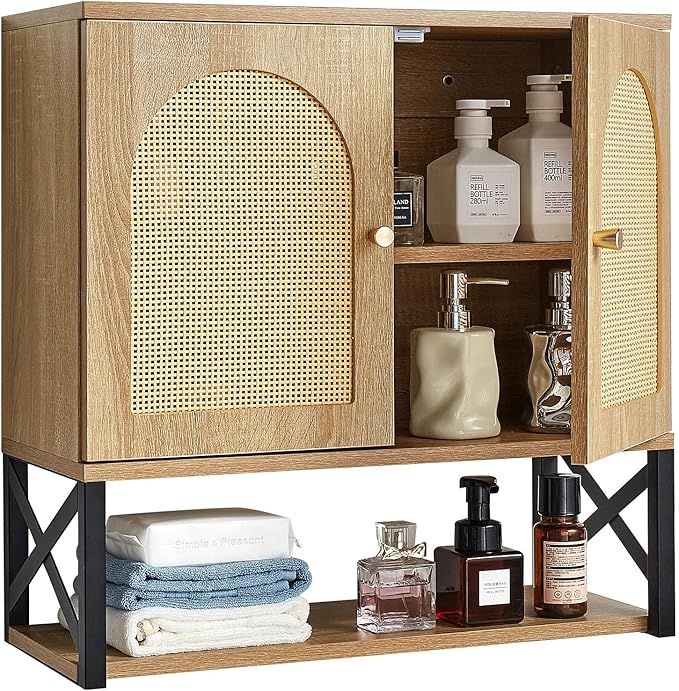 VEVOR Bathroom Wall Cabinet, 23" W x 24" H with 2 Doors and Adjustable Shelf, Over The Toilet Storage Medicine Cabinet Wall Mounted, Hanging Organizer with Shelves & Open Partition
