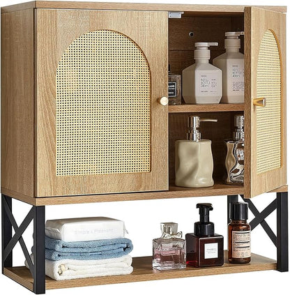 VEVOR Bathroom Wall Cabinet, 23" W x 24" H with 2 Doors and Adjustable Shelf, Over The Toilet Storage Medicine Cabinet Wall Mounted, Hanging Organizer with Shelves & Open Partition