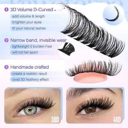 Lash Clusters 480pcs Individual Lashes 30D 40D Cluster Eyelash Extensions Eyelash Clusters Lash Extensions for Self Application (30D&40D, 0.07D, 11-16mm Valuable Pack)