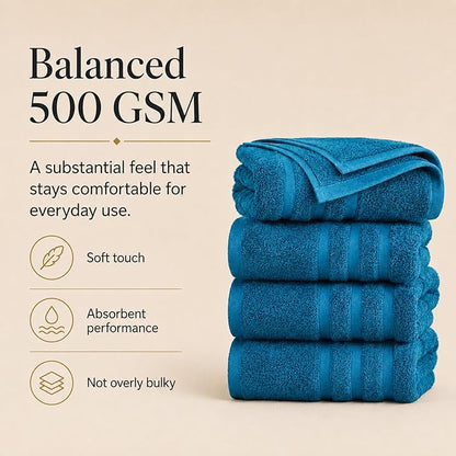 Velqora Bath Towels, 2 Pack, 30x60 in, 100% Cotton, Soft & Absorbent, Blue | Balanced Weight | Everyday Comfort | Easy Care
