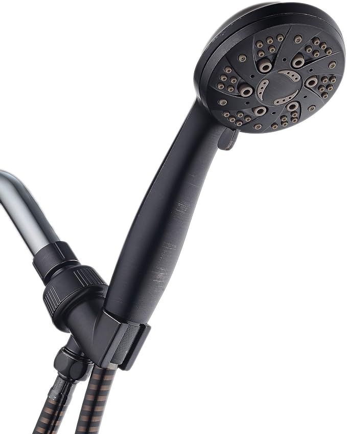 AquaDance High Pressure 6-Setting Hand Held Shower Head with Extra-Long 6 Foot Hose & Bracket – Anti-Clog Nozzles - USA Standard Certified - Top U.S. Brand - OIL RUBBED BRONZE