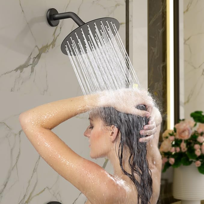 Esnbia Matte Black Shower Faucet Set, 8-Inch Rain Shower Head and Handle Set, Bathtub Shower Faucet Set with Single Handle and Tub spout, Shower Valve Included, Matte Black | Single handle control, shower valve & tub spout included, dual shower & bath ...