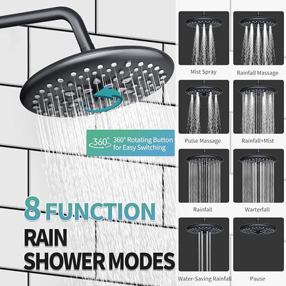 SR SUN RISE Shower Faucet - 10 Inch Multifunctional High Pressure Shower Head System with Handheld Shower Head Fixtures - Valve Included - Matte Black