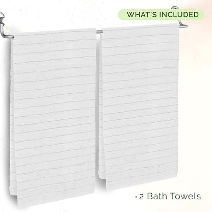 Elegant Comfort 100% Turkish Cotton Corduroy Ribbed Luxury Soft 2 Pack Bath Towels 27 x 54 Inch - Ultra Plush, Absorbent, Quick Dry, Hotel Spa Quality Towels for Bathroom Essentials, White