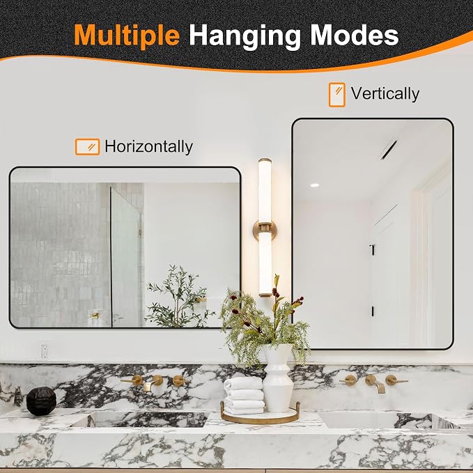 Bathroom Vanity Mirror, Black Framed Mirror for Over Sink, 40x28 | HD glass, distortion-free for makeup and grooming, Sturdy frame, all mounting hardware, hangs horizontal or vertical