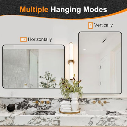 Bathroom Vanity Mirror, Black Framed Mirror for Over Sink, 40x28 | HD glass, distortion-free for makeup and grooming, Sturdy frame, all mounting hardware, hangs horizontal or vertical
