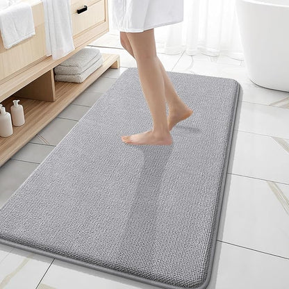 OLANLY Memory Foam Bathroom Runner Rug 47x20, Absorbent Long Bath Mat, Grey | Soft Quick Dry Bath Rugs, Non-Slip Carpet, Machine Washable Mat for Bathroom Floor, Tub and Shower, Home Decor Accessories
