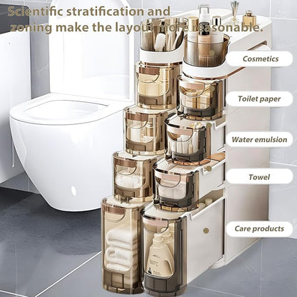 BGYMF 3-Tier Slim Bathroom Storage Cabinet, Narrow Rolling Storage Cart | Slim Cabinet for Bathroom,No installation required,White Plastic Organizer for Small Spaces, Kitchen, Laundry Room, Corner