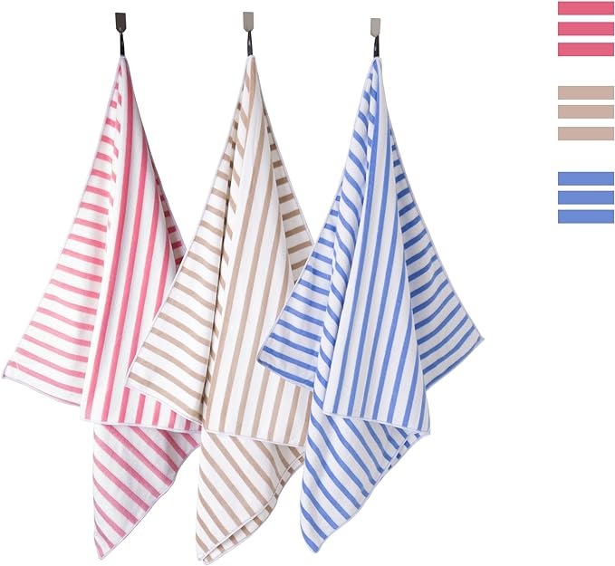 JML Beach Towels Set of 2, 30" x 60", Large Microfiber Bath Towel Cabana Stripe, Quick Drying Absorbent for Sauna, Shower, Gym, Summer Party, Sport, Swimming, Pool, Yoga, Camping, Coffee