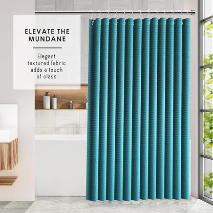 Clara Clark Teal Shower Curtain - Hotel Quality Waffle Fabric Bath Curtain 72x72, Heavy Duty Waterproof Shower Curtains for Bathroom