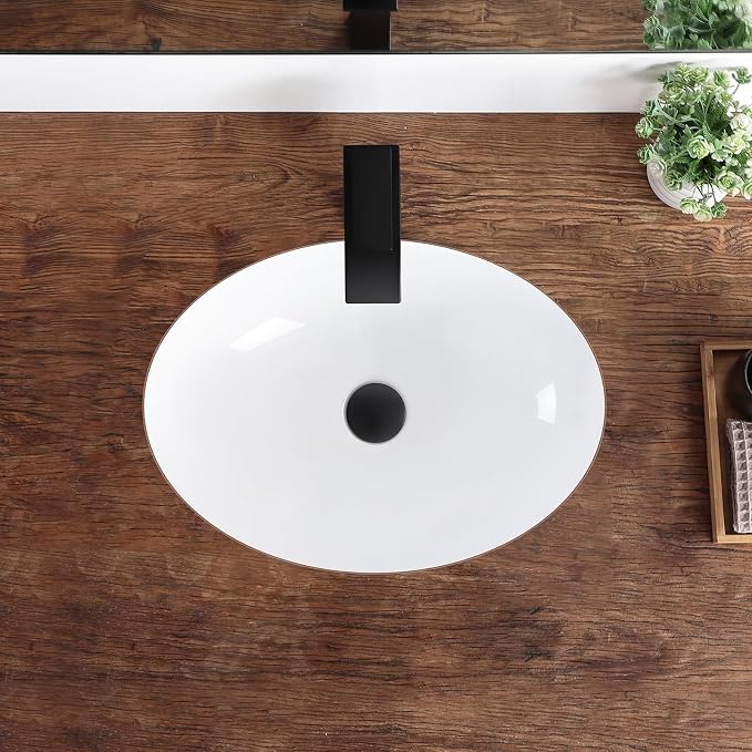 Undermount Bathroom Sink 20.5"x15.4" Oval White Ceramic with Overflow | Porcelain Ceramic Bathroom Sinks Under Counter Basin 20 Inch