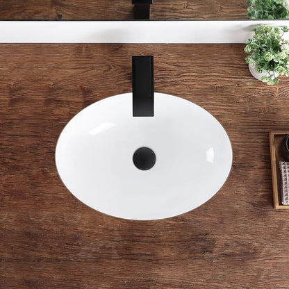 Undermount Bathroom Sink 20.5"x15.4" Oval White Ceramic with Overflow | Porcelain Ceramic Bathroom Sinks Under Counter Basin 20 Inch