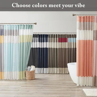Madison Park Amherst 72 x 72 Bathroom Shower Curtain, Faux Silk, Black | Modern Classic, Light Sheen, Pieced, Striped, Microfiber, Machine Washable, OEKO-TEX Certified, Amherst