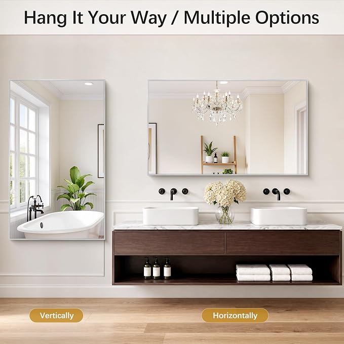 DESBING 30" x 50" Bathroom Mirror, Silver Metal Frame Wall Mirror | HD Image,Shatterproof Decorative Rectangular Vanity Mirror for Bedroom Bathroom Living Room Entryway Horizontal or Vertical