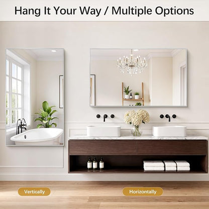 DESBING 30" x 50" Bathroom Mirror, Silver Metal Frame Wall Mirror | HD Image,Shatterproof Decorative Rectangular Vanity Mirror for Bedroom Bathroom Living Room Entryway Horizontal or Vertical