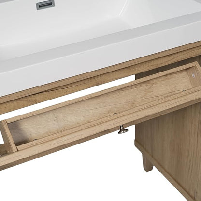 60 Inch Bathroom Vanity with Single Sink & Integrated Countertop,Large Bathroom Vanity with Rattan Doors,2 Drawers & Storage Cabinets,Gas Spring Tip-Out Tray,Soft Closing System,Solid Wood Legs