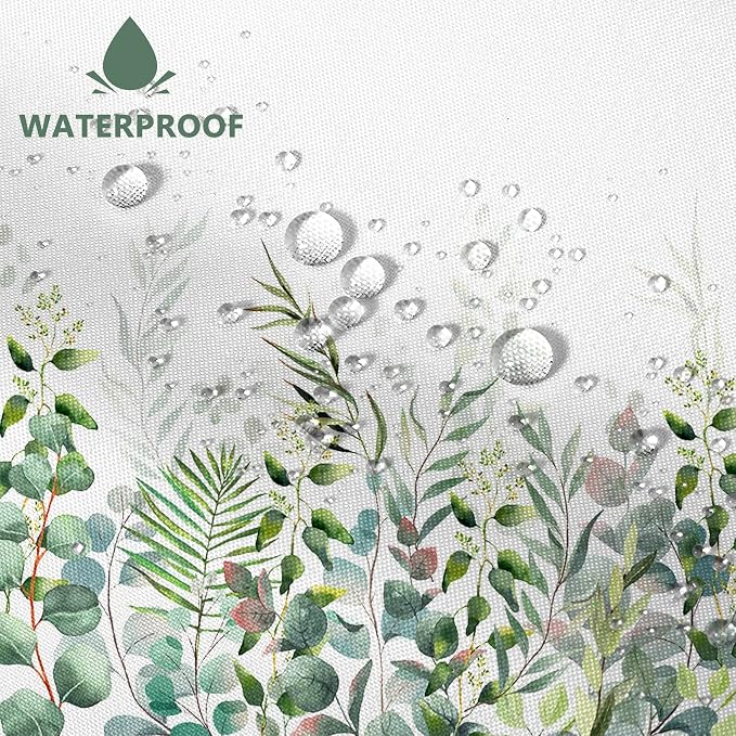 AWERT Shower Curtain Plants for Bathroom,Waterproof Quick-Drying Green Leaves Shower Curtain Set with Hooks 60x72 Inch