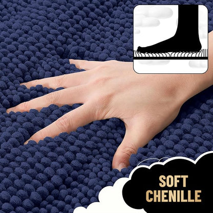 OLANLY Thick Bathroom Rugs 36x24, Chenille Bath Rugs, Twilight Sapphire | Rubber Backing, Machine Wash, Extra Absorbent Striped Bath Mats for Bathroom Floor, Tub and Shower, Home Decor Accessories
