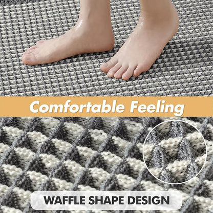 MIULEE Set of 2 Waffle Bathroom Rugs Dark Grey&Cream 17"x24"+18"x30" | Non Slip, Super Absorbent, Washable, Ultra Soft, Rubber Backed, Small Boho Bath Rugs for Bathroom Floor Tub Shower