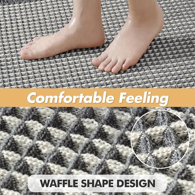 MIULEE Set of 2 Waffle Bathroom Rugs Dark Grey&Cream Bath Mat 17x24 Inch | Non Slip, Super Absorbent, Washable, Ultra Soft, Rubber Backed, Small Boho Bath Rugs for Bathroom Floor Tub Shower
