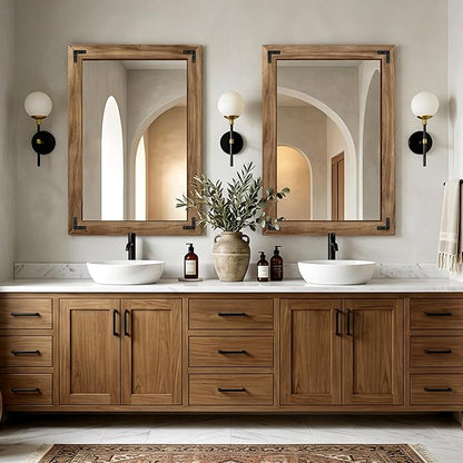 AMOISE Farmhouse Bathroom Vanity Mirror 40"x28" Vintage Rustic Wall Mirror | Wood Frame, Over Sink Mirror for Bathroom, Entryway, Bedroom, Living Room, Vertical or Horizontal Hanging