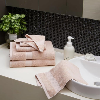Amazon Basics Fade-Resistant 100% Cotton Bath, Hand and Washcloth Towel Set, 30 x 54 inches, Blush Pink, Set of 6