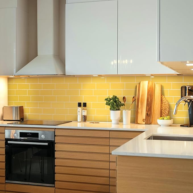 Smart Tiles Peel and Stick backsplash, Subway Yellow, 11.55"x8.38" | Pack of 5 (2.8 sq ft), Glossy, Heat/Moisture Resistant, Low VOC, Kitchen/Bathroom, Renter Friendly, Made in Canada