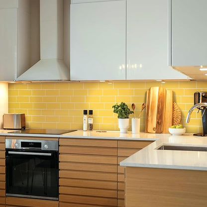 Smart Tiles Peel and Stick backsplash, Subway Yellow, 11.55"x8.38" | Pack of 5 (2.8 sq ft), Glossy, Heat/Moisture Resistant, Low VOC, Kitchen/Bathroom, Renter Friendly, Made in Canada