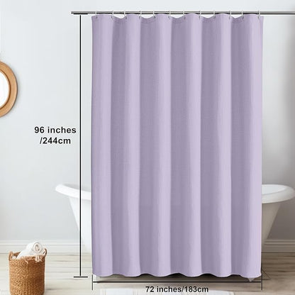 OVZME Extra Long Shower Curtain Set- 96 Inch Long Waffle Weave Heavy Duty Fabric Shower Curtains for Bathroom, Luxury Heavy Duty Thick Cloth Shower Curtain with 12 Plastic Hooks, 72Wx96L, Lavender