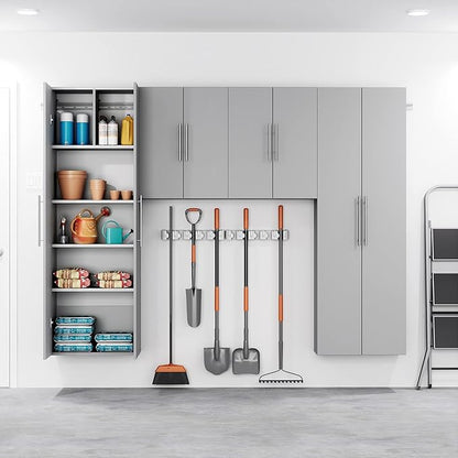 Prepac HangUps 24'' Upper Cabinet, Wall Hanging Storage Cupboard for Garage, Bathroom, Kitchen, Laundry Room Organization, Light Gray with Satin Nickel Handles
