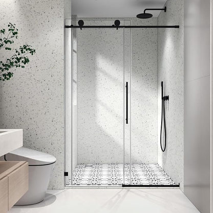 Frameless Shower Door 49"-54" W x 76" H-5/16 (8mm) Tempered Glass Single Sliding Bathroom Door W/Adjustable Soft Closing,Brushed Nickel,Nano Cleaning,Easy Install (SGCC Certified)