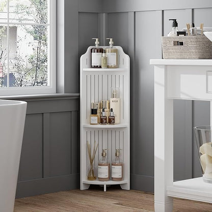 VECELO 3-Tier Bathroom Shelves for Narrow Space, Modern Corner Shelf Stand,Small Storage Organizer for Bathroom,Toilet Paper Stand,White
