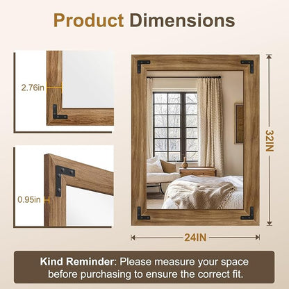 AMOISE Farmhouse Bathroom Vanity Mirror 32"x24" Vintage Rustic Wall Mirror | Wood Frame, Over Sink Mirror for Bathroom, Entryway, Bedroom, Living Room, Vertical or Horizontal Hanging