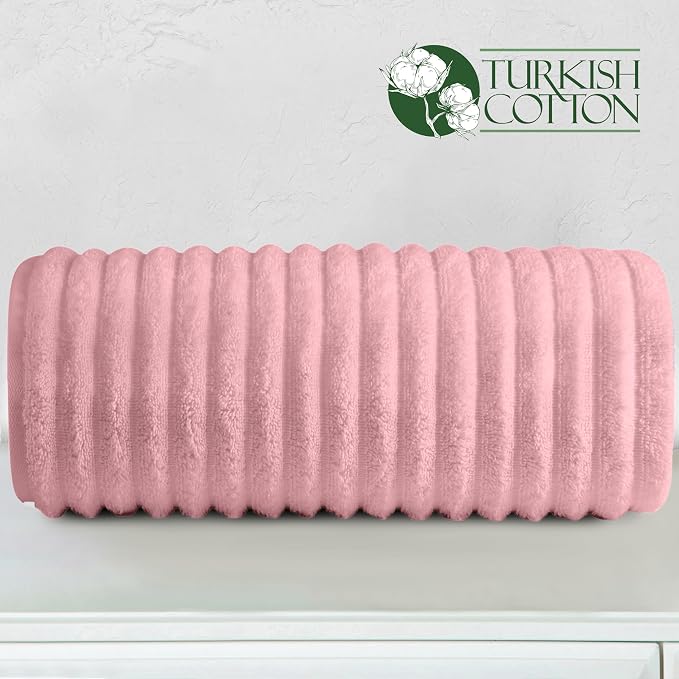 Elegant Comfort 100% Turkish Cotton Corduroy Ribbed Luxury Jumbo Bath Towel Ultra Soft - 35 x 70 Inch - Luxury Spa Premium Hotel Quality Highly Absorbent and Quick Dry Large Bath Towel, Dusty Rose