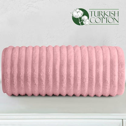 Elegant Comfort 100% Turkish Cotton Corduroy Ribbed Luxury Jumbo Bath Towel Ultra Soft - 35 x 70 Inch - Luxury Spa Premium Hotel Quality Highly Absorbent and Quick Dry Large Bath Towel, Dusty Rose