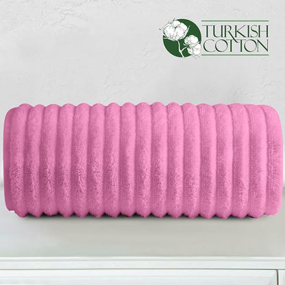Elegant Comfort 100% Turkish Cotton Corduroy Ribbed Luxury Jumbo Bath Towel Ultra Soft - 35 x 70 Inch - Luxury Spa Premium Hotel Quality Highly Absorbent and Quick Dry Large Bath Towel, Light Pink