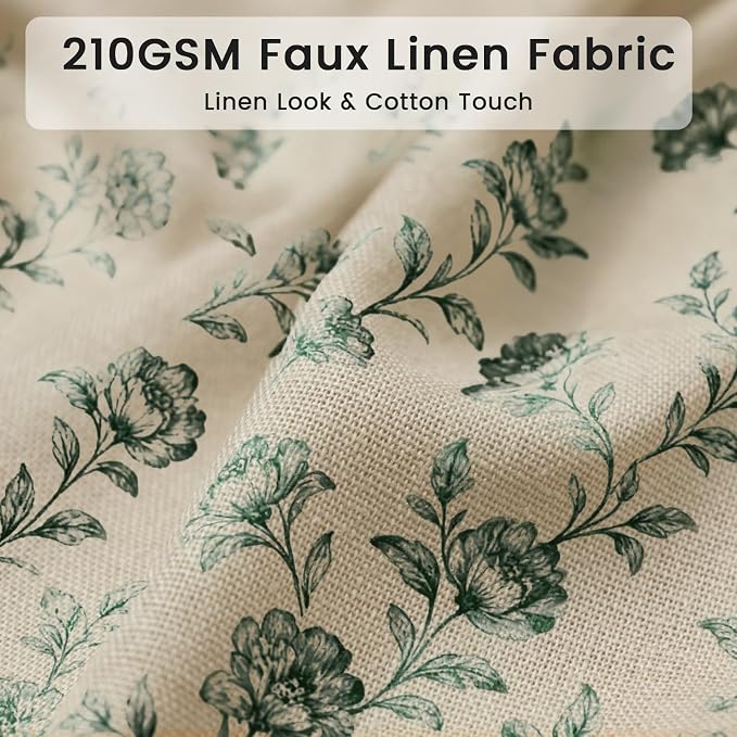 Farmhouse Sage Green Floral Shower Curtain with 12 Clear Rings 72"W x 72"L | Boho Fabric Faux Linen Shower Curtain Set, Vintage Cottagecore Shower Curtain for Bathroom