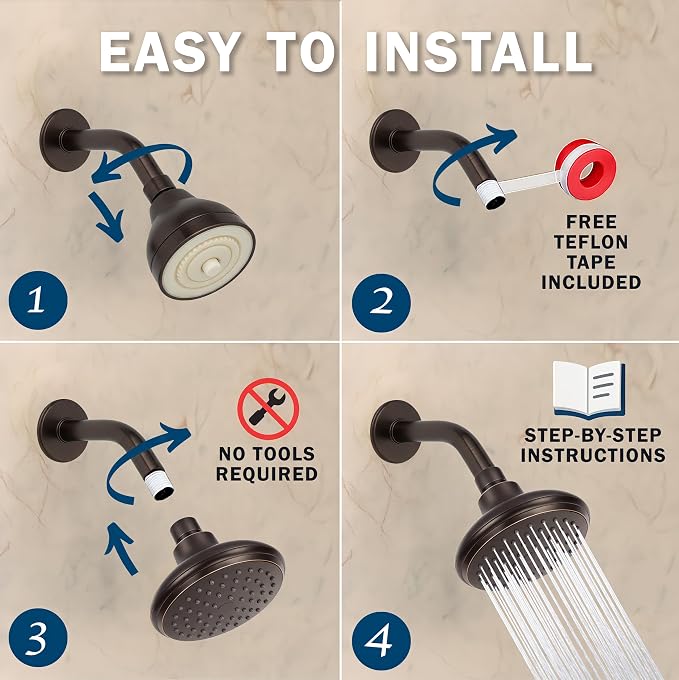 Aqua Elegante High Flow Shower Head - 2.5 GPM - Oil-Rubbed Bronze | 4 Inch Wall Mount Water Saving Bathroom Showerhead Nozzle For Boosting Low Pressure Showers With Adjustable Brass Ball Joint