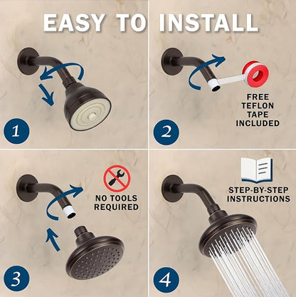 Aqua Elegante High Flow Shower Head - 2.5 GPM - Oil-Rubbed Bronze | 4 Inch Wall Mount Water Saving Bathroom Showerhead Nozzle For Boosting Low Pressure Showers With Adjustable Brass Ball Joint