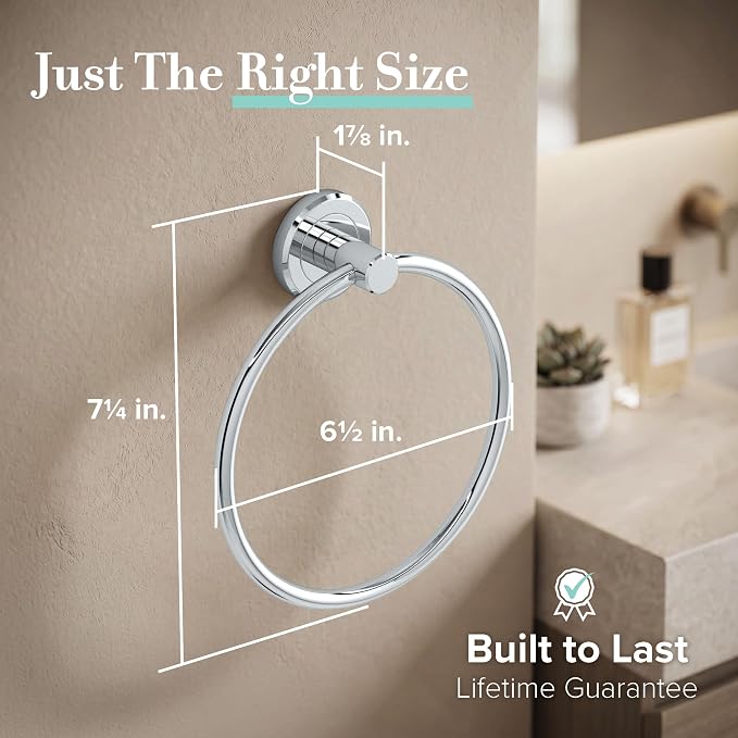 Gatco 4242 Latitude II Towel Ring | Modern Hand Towel Holder for Bathroom | Stylish Decorative Hardware, Heavy Duty Metal, EZ Ancor Mounting | Chrome