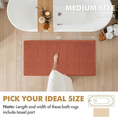 MIULEE Fall Orange Set of 2 Waffle Bathroom Runner Rugs 2'x4'(24"x48") | Non Slip, Super Absorbent, Washable, Ultra Soft, Boho Bath Mats for Bathroom Hallway Bedroom Laundry Room Kitchen