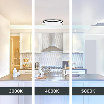 Designers Fountain Flush Mount Ceiling Light, 24 Inch Oval LED Lighting Fixture for Kitchen, Bedroom, Bathroom, and Hallway, Dimmable, 2800 Lumens, 3000K/4000K/5000K, Matte Black, EV1424C3C-43