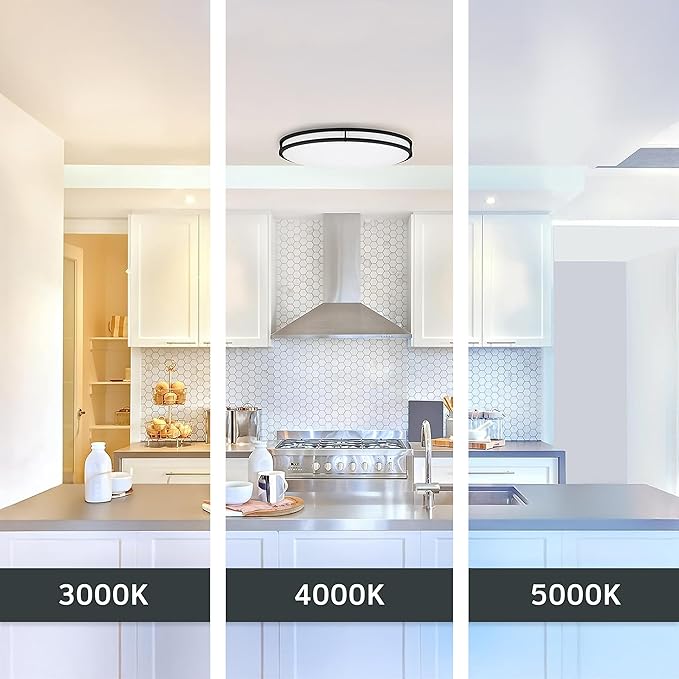 Designers Fountain Flush Mount Ceiling Light, 16 Inch Round LED DC Lighting Fixture Kitchen, Bedroom, Bathroom, and Hallway, Dimmable, 1800 Lumens, 3000K/4000K/5000K, Matte Black, EV1416C3C-43