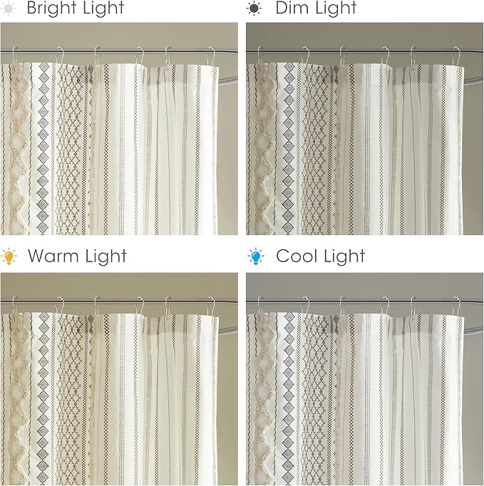 INK+IVY Imani Tufted Chenille 100% Cotton Shower Curtains Machine Washable, Modern Home Bathroom Décor Bathtub Privacy Screen, 72" W x 72" L, Ivory (Pack of 4)