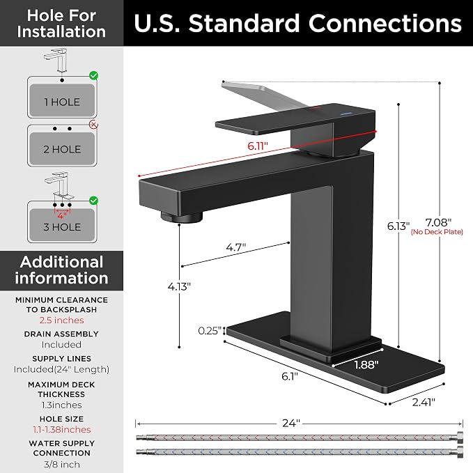 FORIOUS Bathroom Faucet 1 Hole, Single Handle Black Bathroom Sink Faucets | For 1 or 3 Hole 4 Inch Centerset Sink, with Pop-up Drain, NSF61 Certificate, Single Handle Faucet for Sink Vanity RV Restroom