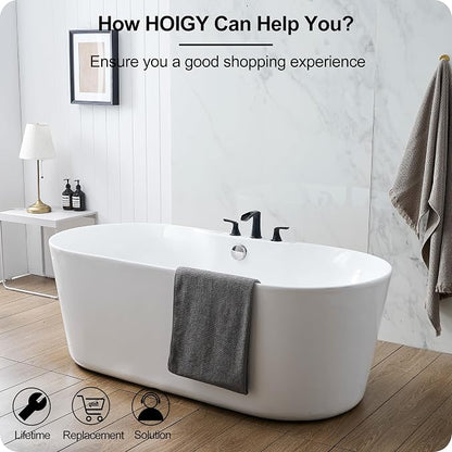 Roman Waterfall Bathtub Faucets, Brass High Flow Bathtub Faucet 3 Hole 6-16 Inch Widespread Black Tub Faucet Set 2 Handle, Deck Mount Filler Bath Faucet for Tub with Supply Water Hose for Modern